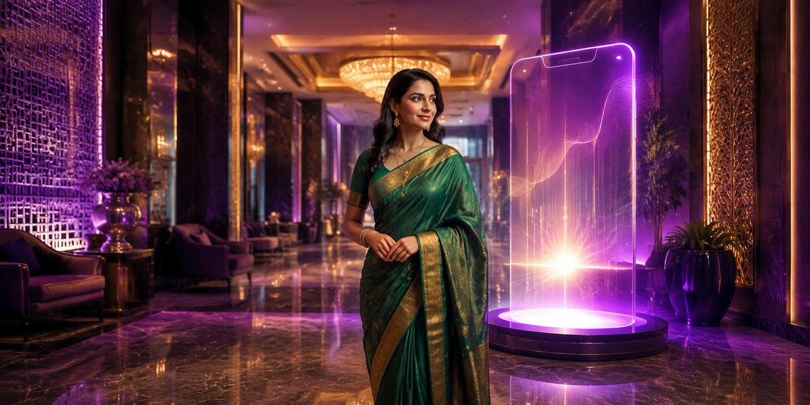Indian woman making an online deposit using mobile payment app